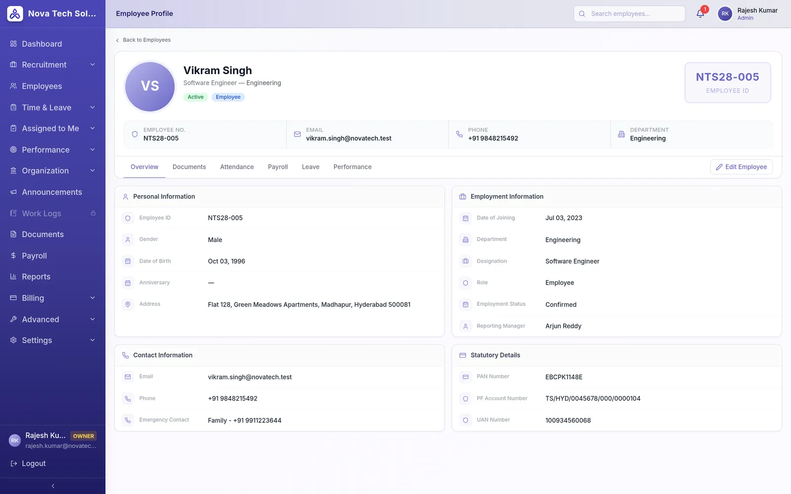 Employee profile in TheStaffBook