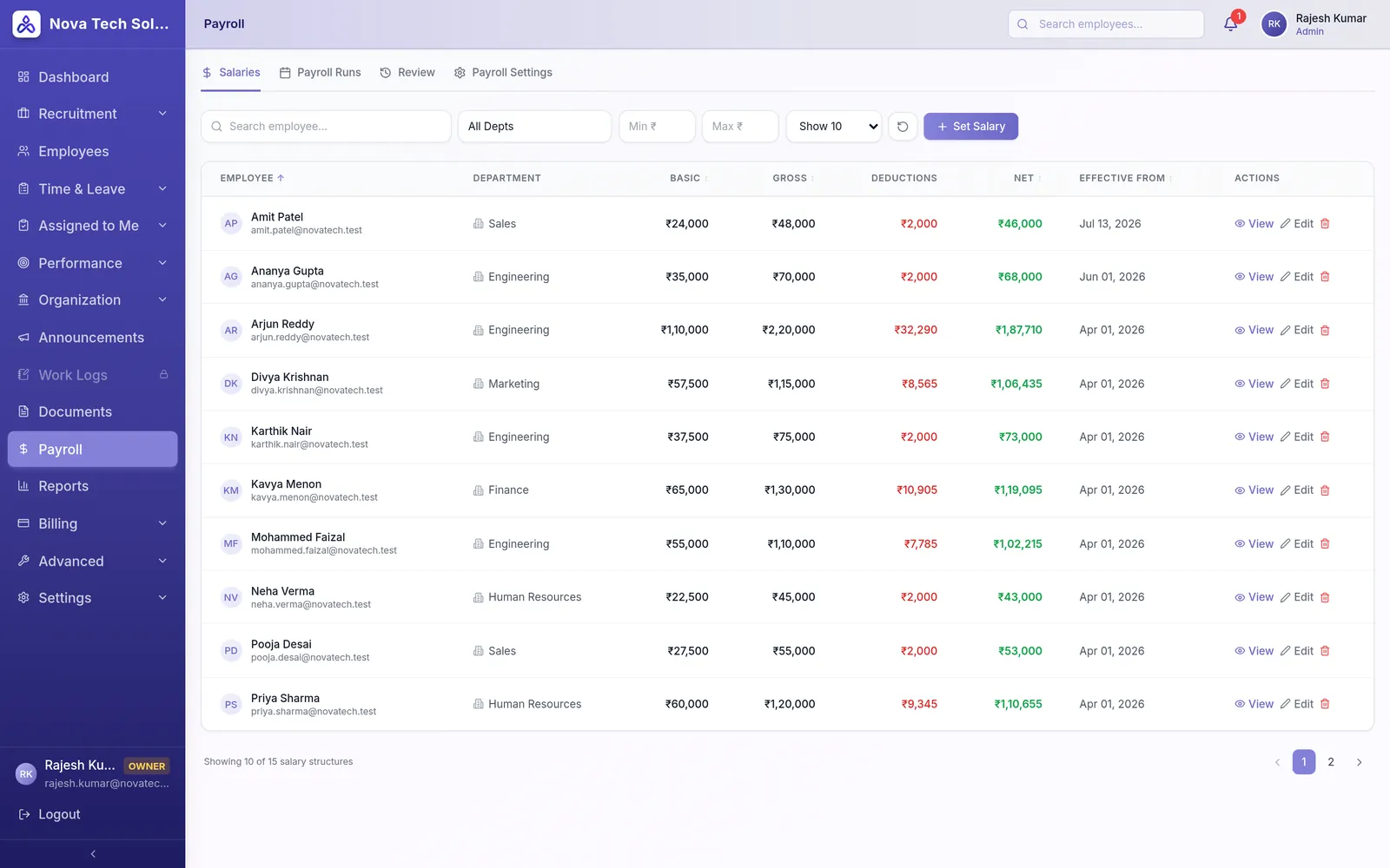 Salary structures in TheStaffBook payroll
