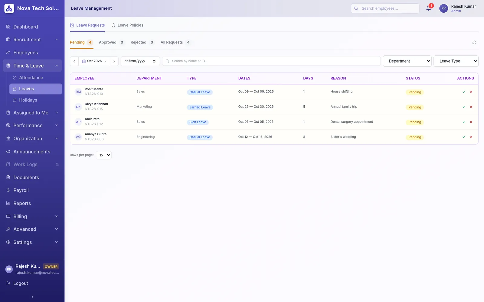 Leave requests in TheStaffBook